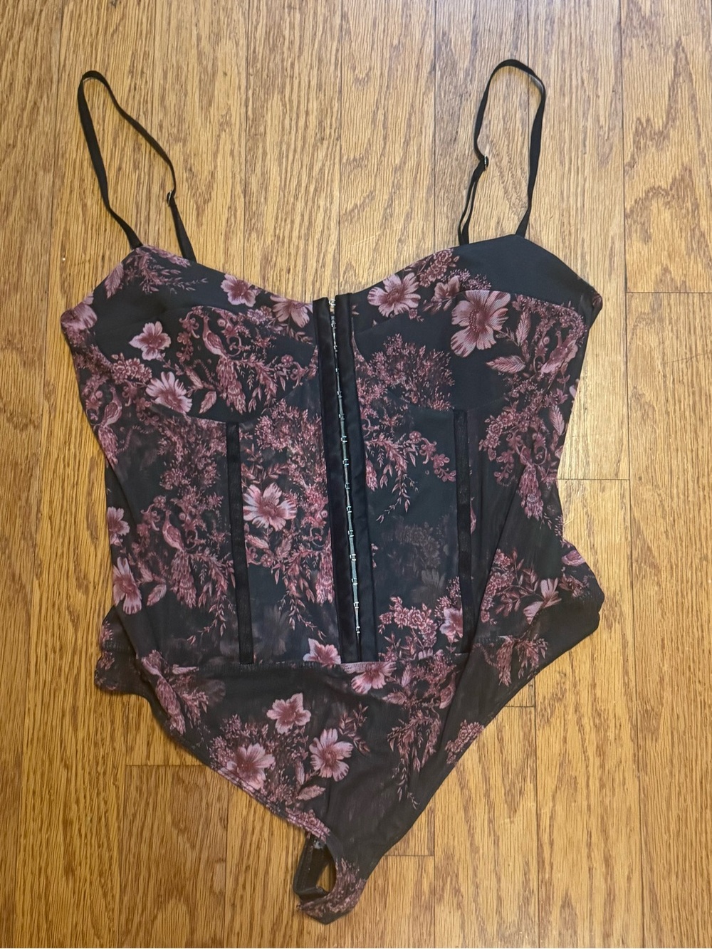 Free People Black Floral Lace-Trimmed Bodysuit